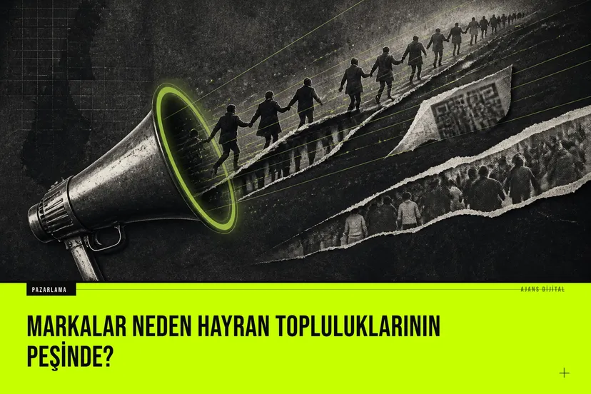 Marka logoları ve popüler kültür ikonları bir arada, hayran topluluklarının marka stratejilerine etkisini simgeleyen bir kompozisyon.