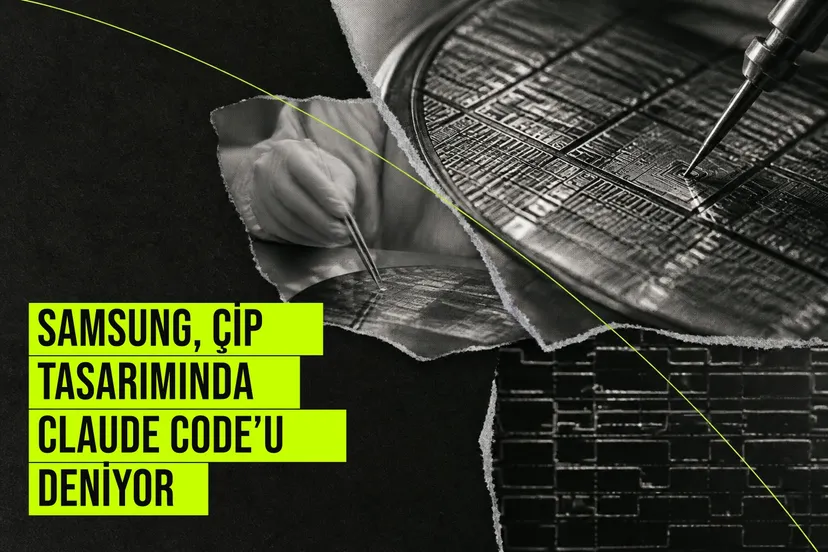 Samsung mühendisleri çip doğrulama süreçlerinde Claude Code yapay zeka asistanını test ederken iş istasyonlarında kod ekranları ve yonga şemaları inceliyor