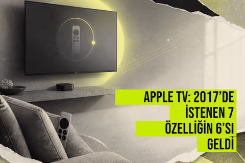 Apple TV 4K set üstü kutusu ve Siri Kumandası, tvOS 17 ile gelen kumandayı bul fonksiyonunu vurgulayan arayüz görüntüsü