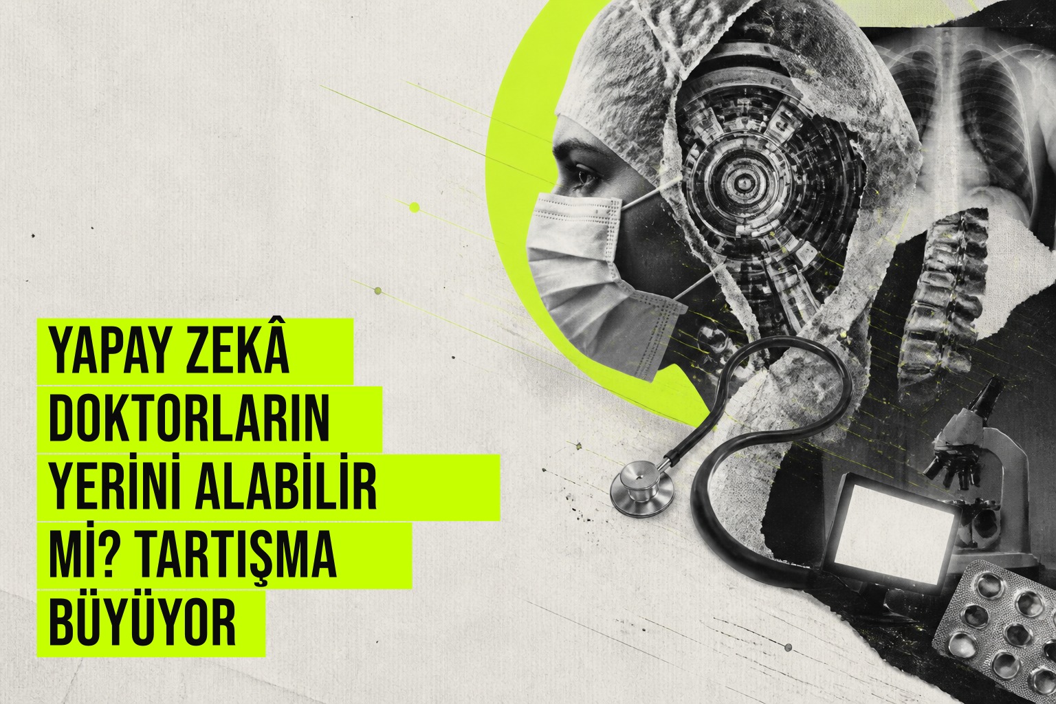 Yapay zekâ modellerinin klinik karar verme süreçlerinde hekim performansını test eden bir çalışma sonucunu simgeleyen dijital bir arayüz ve stetoskop görüntüsü.