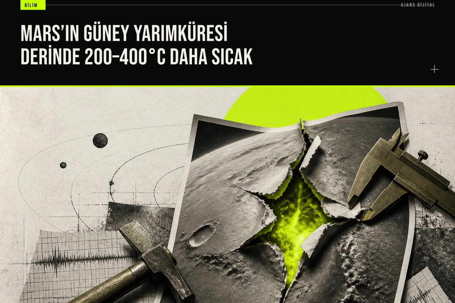 Mars güney yarımküresinin derinliklerinin kuzeyden 200-400 derece daha sıcak ve kısmen erimiş olduğu Nature çalışmasıyla ortaya çıktı.