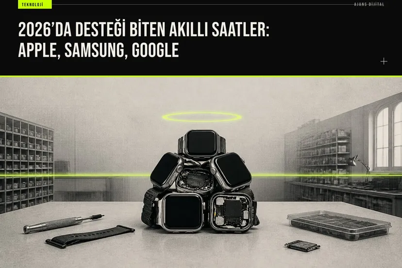 2026 yılında yazılım desteği sona eren Apple Watch, Galaxy Watch ve Pixel Watch modellerinin yan yana duruşu