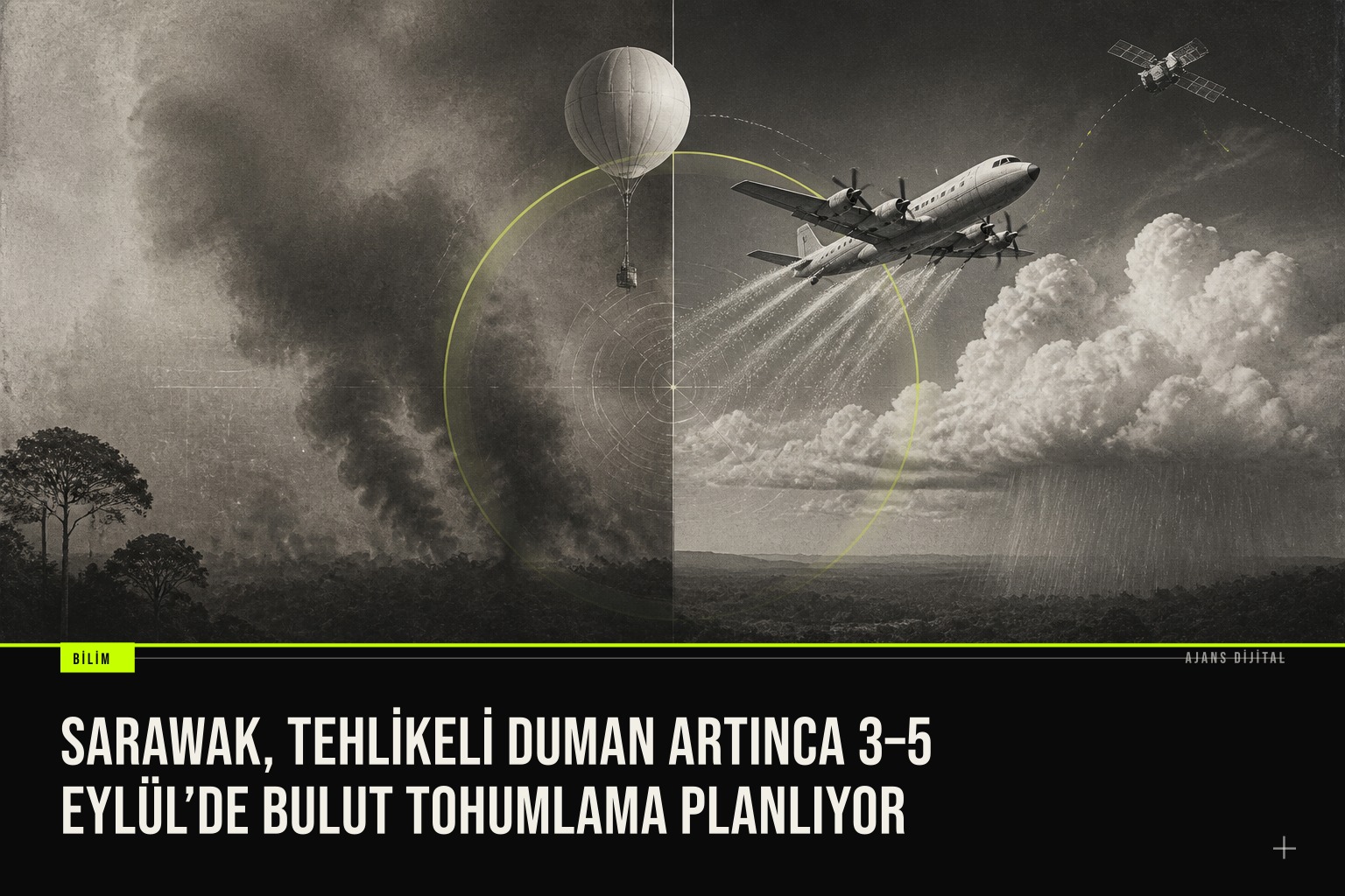 Malezya'nın Sarawak eyaletinde Endonezya yangın dumanına karşı bulut tohumlama operasyonu için hazırlanan uçağın gökyüzünde uçuşu