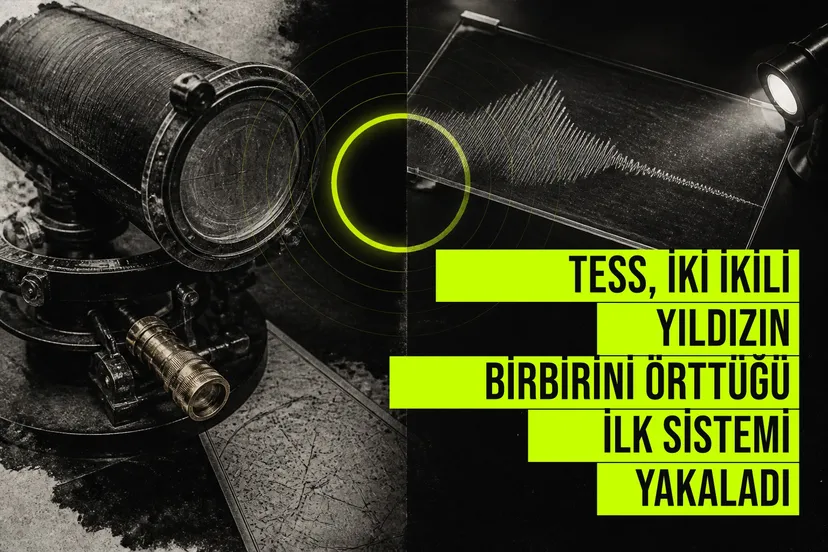 NASA TESS teleskobu tarafından keşfedilen dörtlü yıldız sisteminde iki ikili yıldız çiftinin birbirini örttüğü nadir görüntü