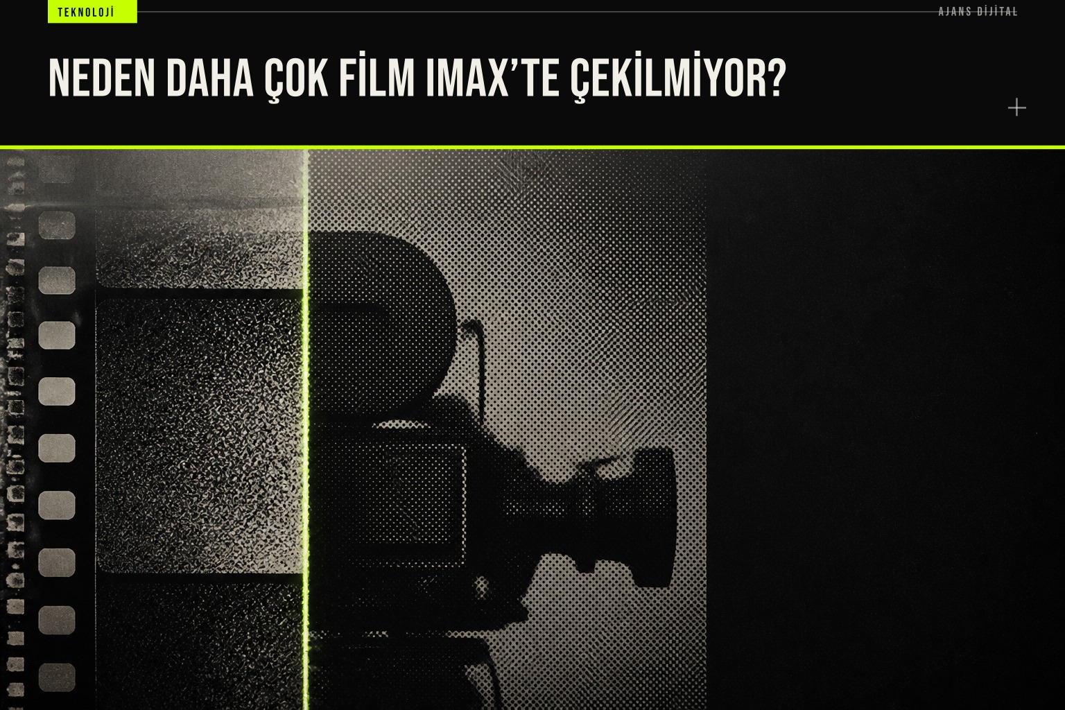 IMAX kameraların pahalı ve ağır olması sebebiyle filmlerin tamamının bu formatta çekilmesinin pratik olmayanını gösteren teknik bir illüstrasyon