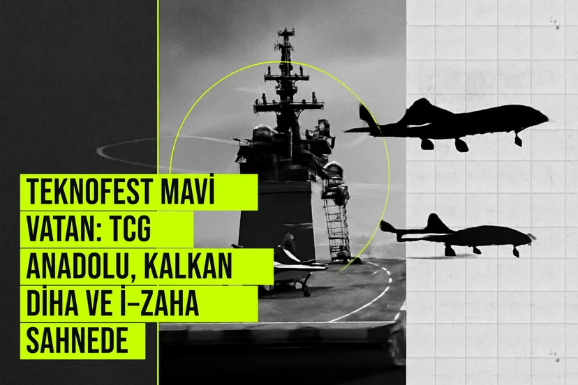 TEKNOFEST Mavi Vatan fuarında sergilenen TCG Anadolu çok amaçlı anfibi saldırı gemisi, KALKAN DİHA ve FNSS İ-ZAHA insansız amfibi aracı