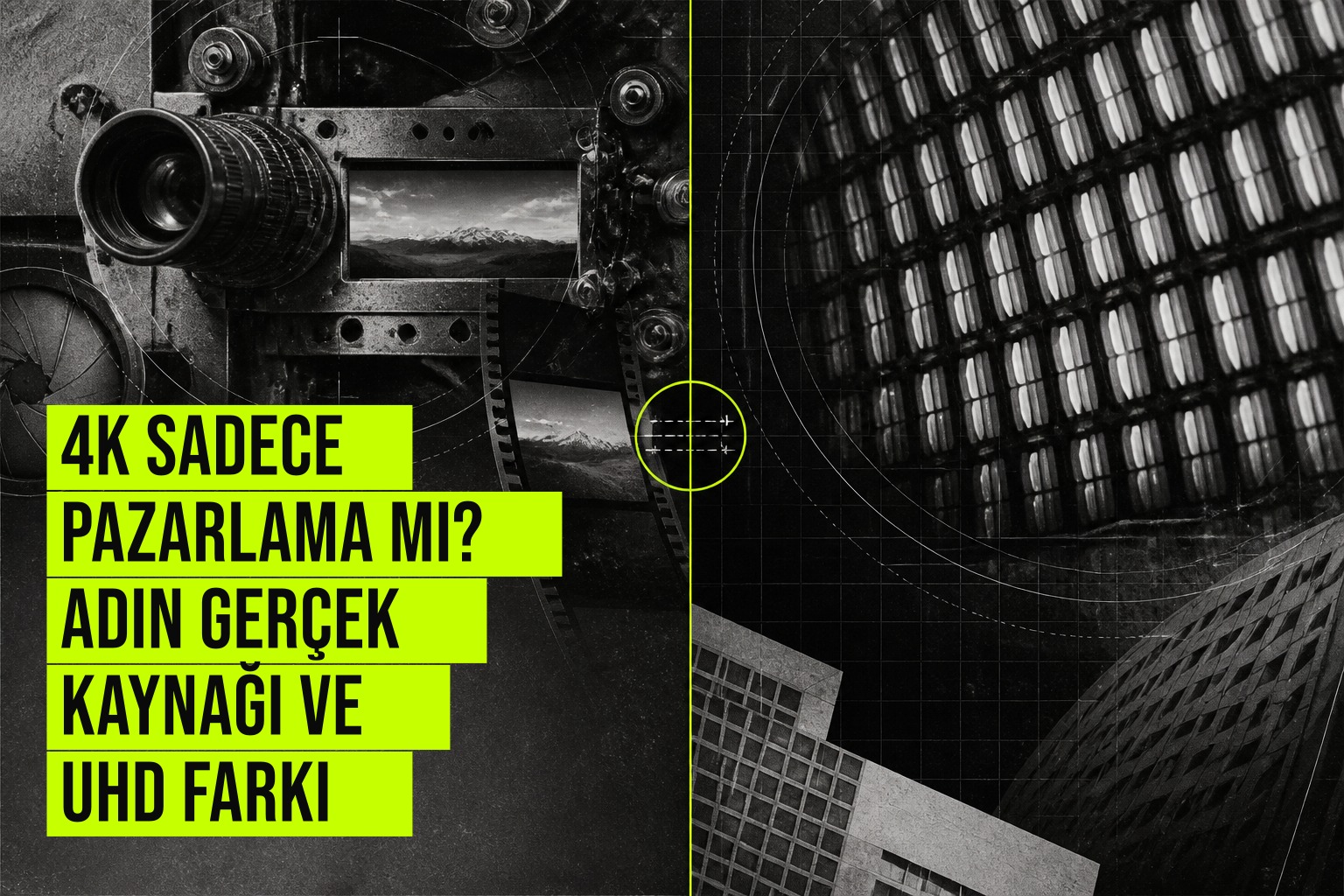 Sinema standardı DCI 4K ve ev tipi 4K UHD çözünürlük farkını gösteren teknik karşılaştırma grafiği, piksel sayısı ayrımı vurgulanıyor.