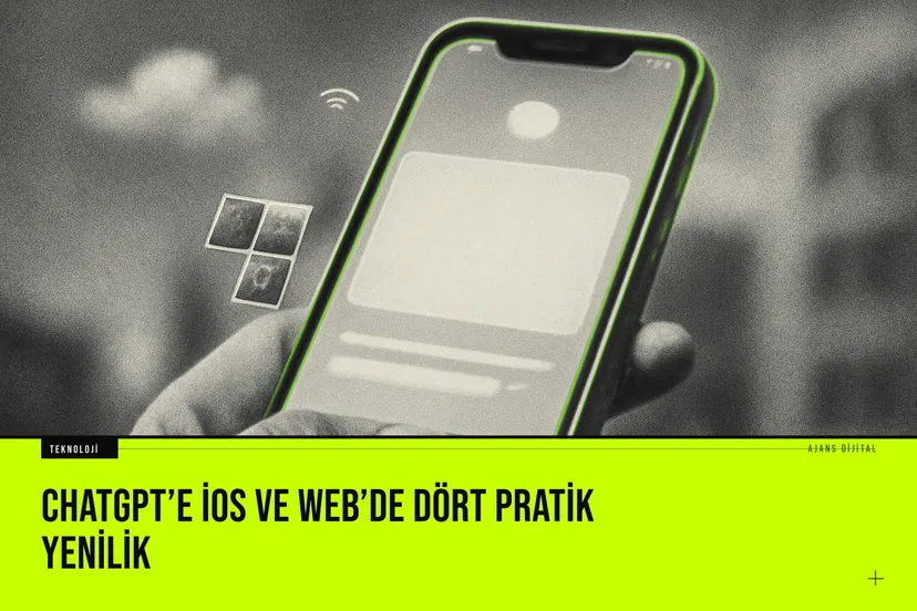 iOS cihazda ChatGPT uygulaması açılmışken yeni fotoğraf ekleme butonu ve güncelleme bildirimi görünüyor