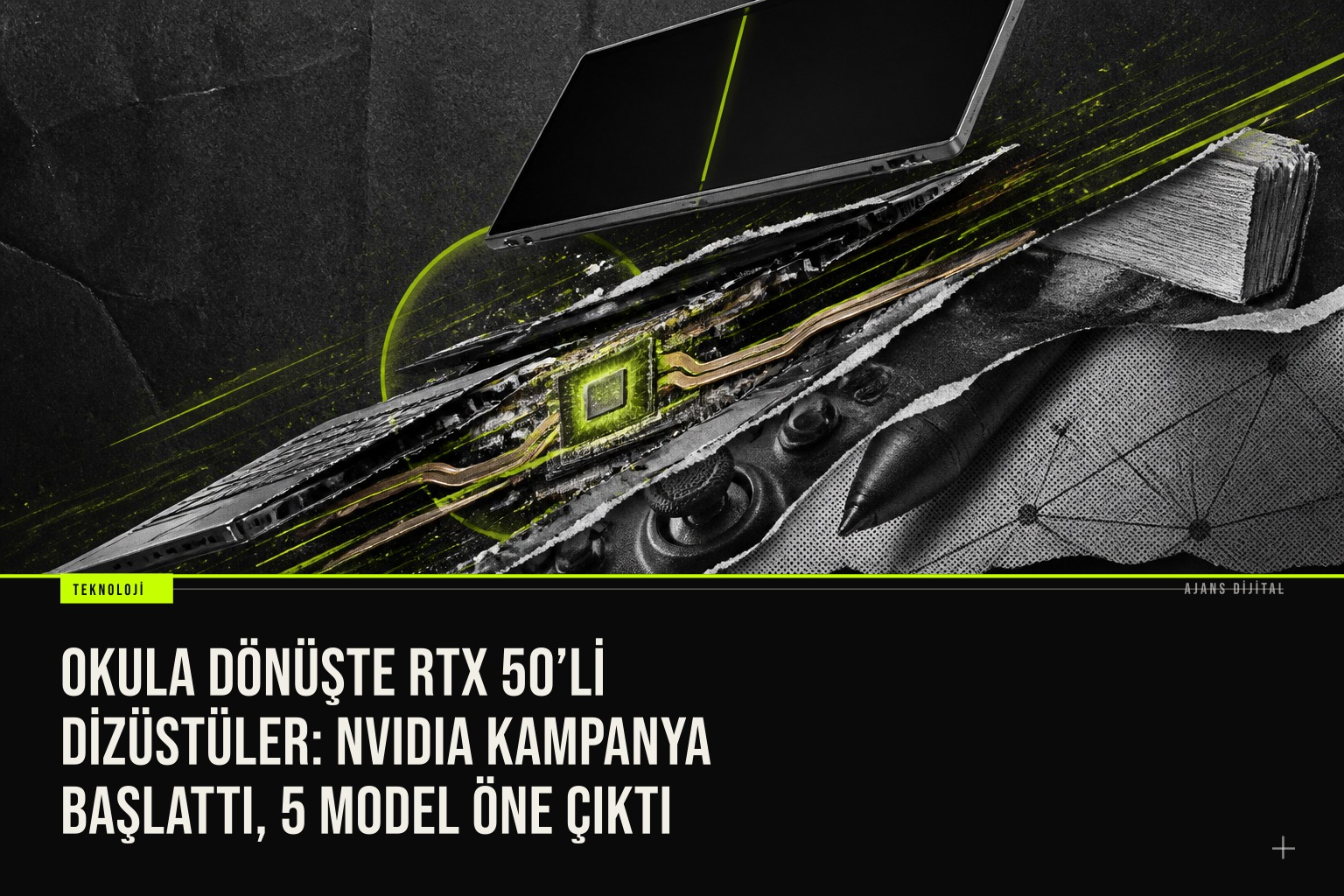 NVIDIA GeForce Okula Dönüş 2026 kampanyası tanıtımında Blackwell mimarili RTX 50 serisi dizüstü bilgisayarlar ve oyunculuk performansı vurgulanıyor.