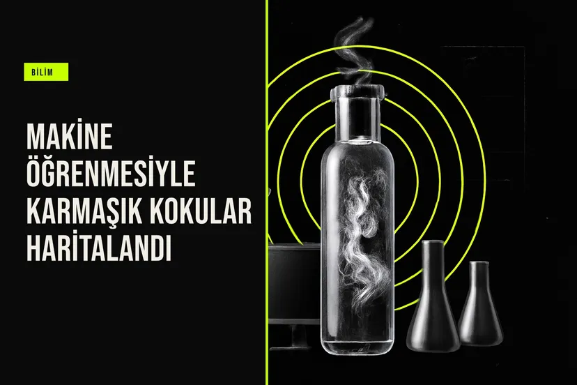 Makine öğrenmesiyle karmaşık koku karışımlarının moleküler benzerlik haritaları ve yapısal modelleri gösteren bilimsel görselleştirme