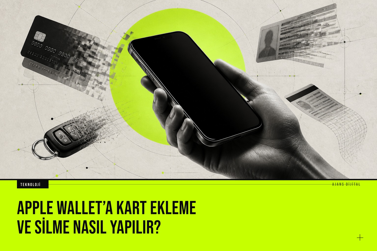 iPhone ekranda Apple Wallet uygulaması açıkken kredi kartı ekleme ve mevcut kartları silme adımlarını gösteren arayüz detayları