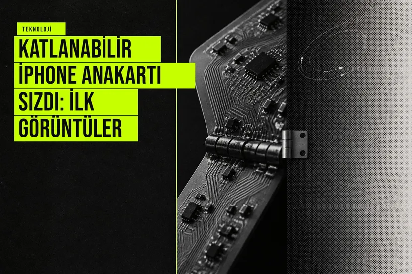Sızdırılan katlanabilir iPhone anakartı prototipi, karmaşık devre yolları ve çip yerleşim alanlarıyla dikkat çekiyor.