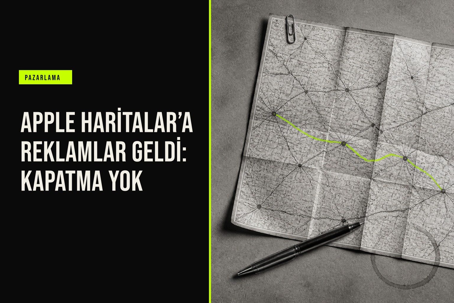 Apple Haritalar uygulamasında arama sonuçlarının en üstünde yer alan ve kullanıcıların kapatamadığı sponsorlu işletme reklamı görünümü