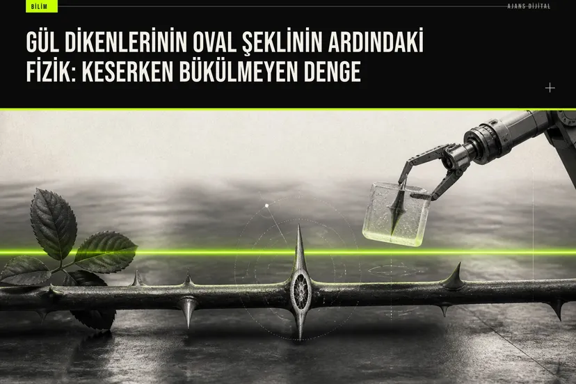Jel ortamda test edilen yapay gül dikenleri oval kesitin kesme ve bükülme direncini nasıl dengellediğini gösteriyor.