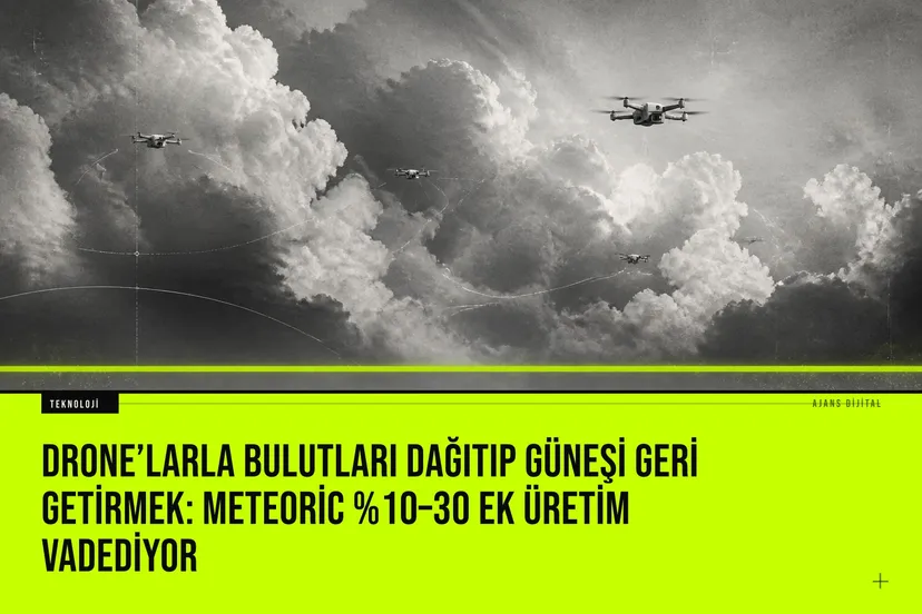 Cambridge'li Meteoric'in güneş panelleri üzerindeki alçak bulutları kimyasalsız dağıtmak için geliştirdiği otonom dron sürüsü gökyüzünde düzenli uçuş halindedir.