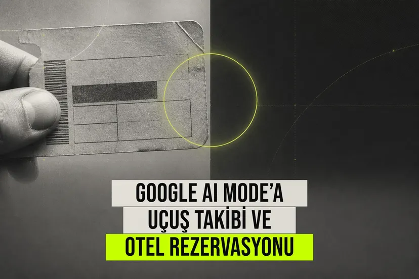 Google Arama Yapay Zeka Modu ekranında uçuş fiyat takibi, sadakat puanı ödeme ve doğrudan otel rezervasyon özellikleri gösteriliyor.