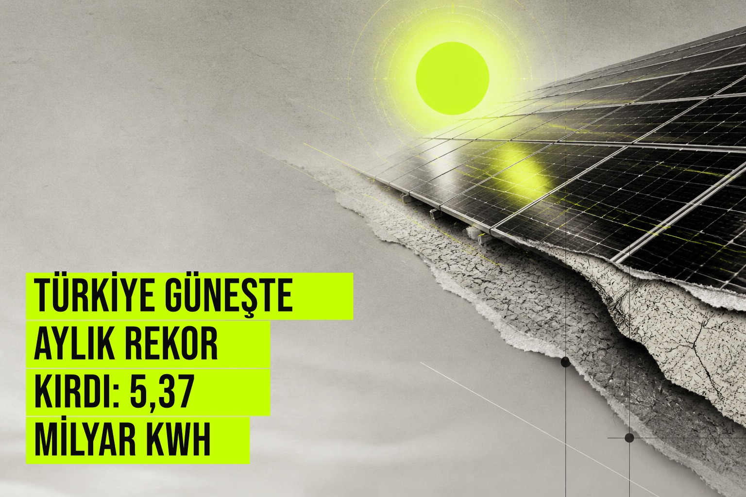 Güneş panelleri dolayısıyla Türkiye'nin Temmuz ayında 5,37 milyar kWh ile rekor elektrik üretimini simgeleyen geniş bir güneş santrali manzarası