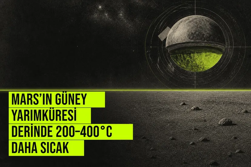 Mars’ın güney yarımküresinin derin katmanları, kuzeye göre 200–400°C daha sıcak ve kısmen erimiş halde gösteriliyor.