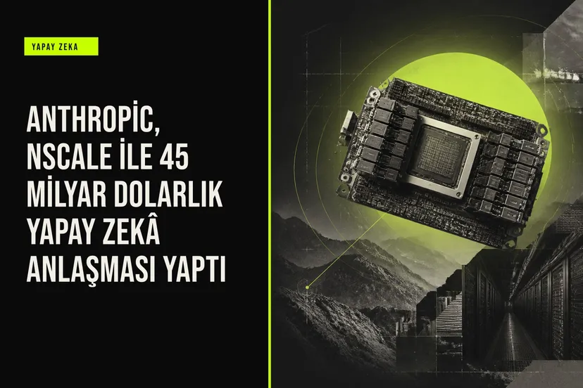 Anthropic ve Nscale arasındaki 45 milyar dolarlık yapay zekâ anlaşmasını simgeleyen, veri merkezi ve bulut altyapısı temalı kurumsal bir sahne