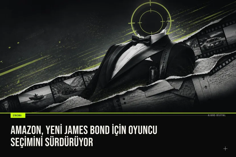 James Bond karakterinin silüeti ve Amazon Studios logosu yan yana, yeni oyuncu aramasını simgeliyor.