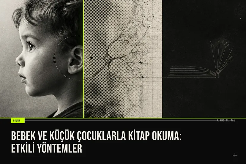 Bebek ve küçük çocuklarla kitap okuma alışkanlığını anlatan sıcak bir sahne; kısa hikâye saatinin dil gelişimine katkısı vurgulanıyor.