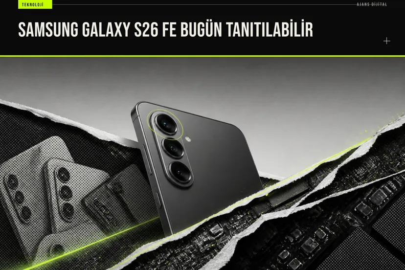 Samsung Galaxy S26 FE akıllı telefonu Unpacked etkinliğinde sahnelenirken yeni kamera modülü ve ince çerçeveli ekran tasarımı öne çıkıyor.