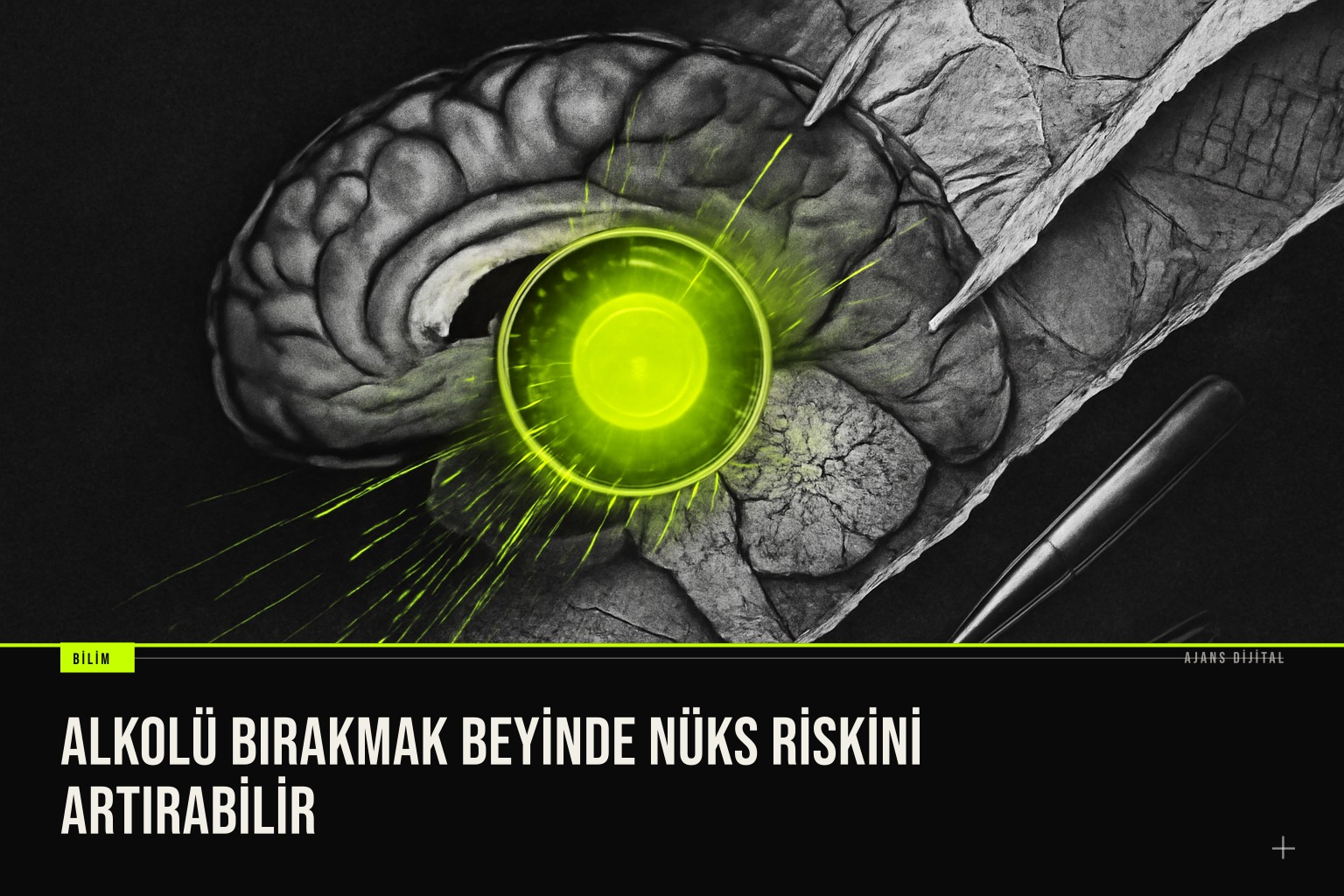 Beyin BNST bölgesinin alkol bırakma sonrası artan aktivitesini gösteren bilimsel görselleştirme, nüks riskini ortaya koyuyor.