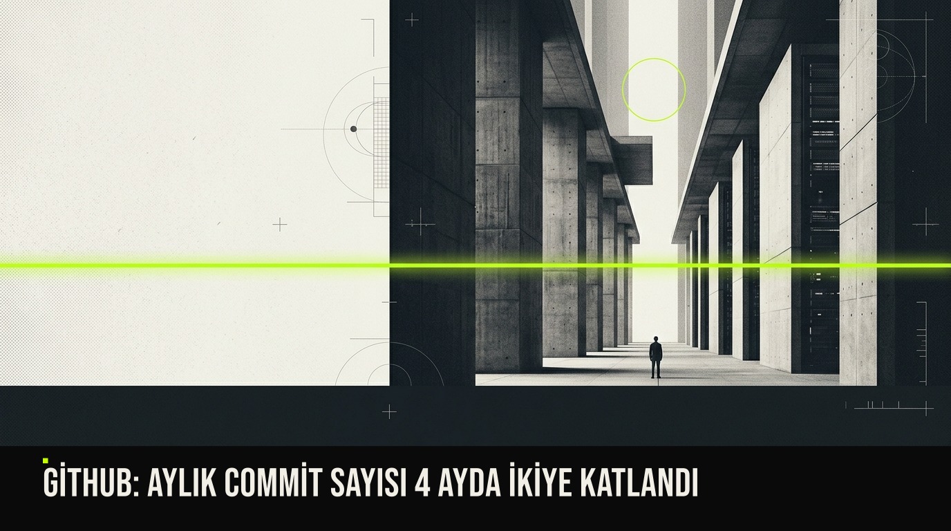 GitHub'un aylık commit sayısının 4 ayda 1,4 milyardan 2,9 milyara çıkışı ve bu yoğunluğa bağlı 7 saatlik kesintiyi anlatan istatistik görseli.