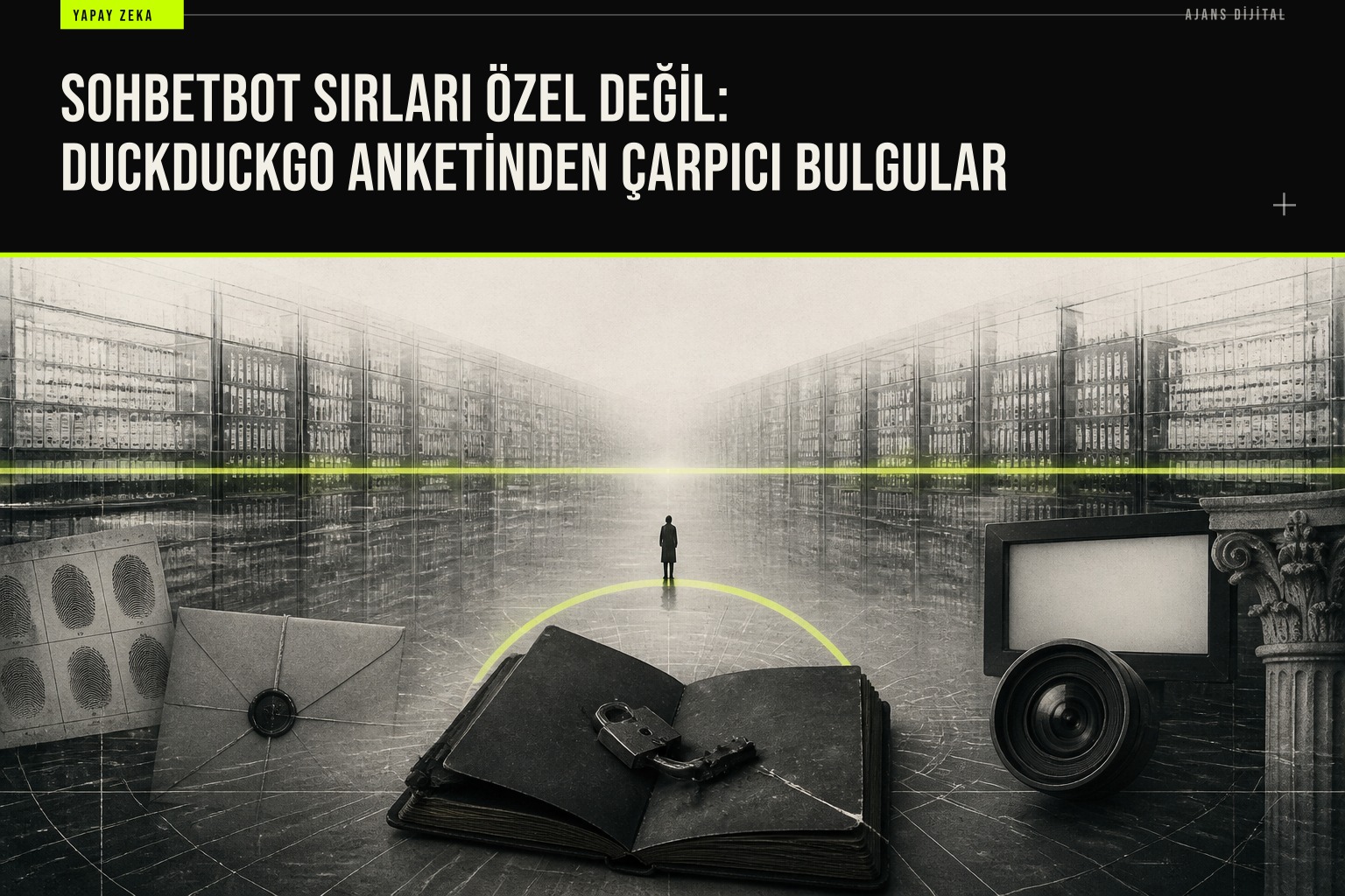 DuckDuckGo anketine göre kullanıcıların sohbet botlarıyla paylaştığı gizli bilgilerin model eğitimi ve yasal süreçlerde kullanıldığını gösteren infografik