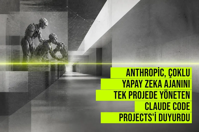 Anthropic'in çoklu yapay zeka ajanlarını tek projede koordine eden Claude Code Projects arayüzü ve kod editörü ekranı.
