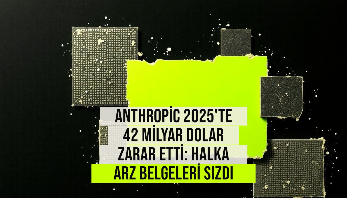 Anthropic logosu ve 42 milyar dolar zararı gösteren düşen finansal grafikler yanında Claude yapay zeka asistanı simgesi