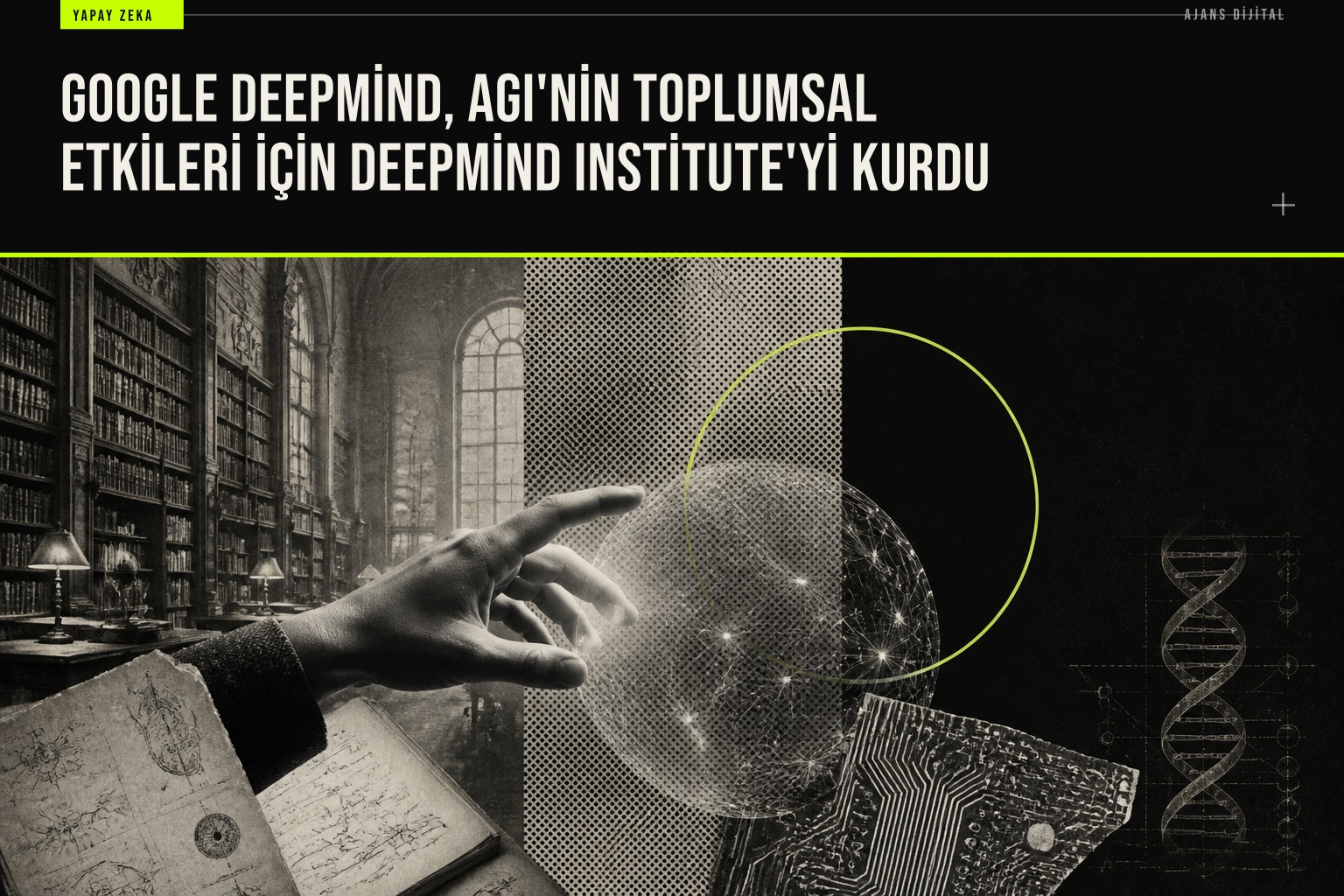 Google DeepMind'in AGI güvenliği ve toplumsal etkileri için kurduğu DeepMind Institute'yi temsil eden dijital bir illüstrasyon ve kurumsal kimlik öğeleri