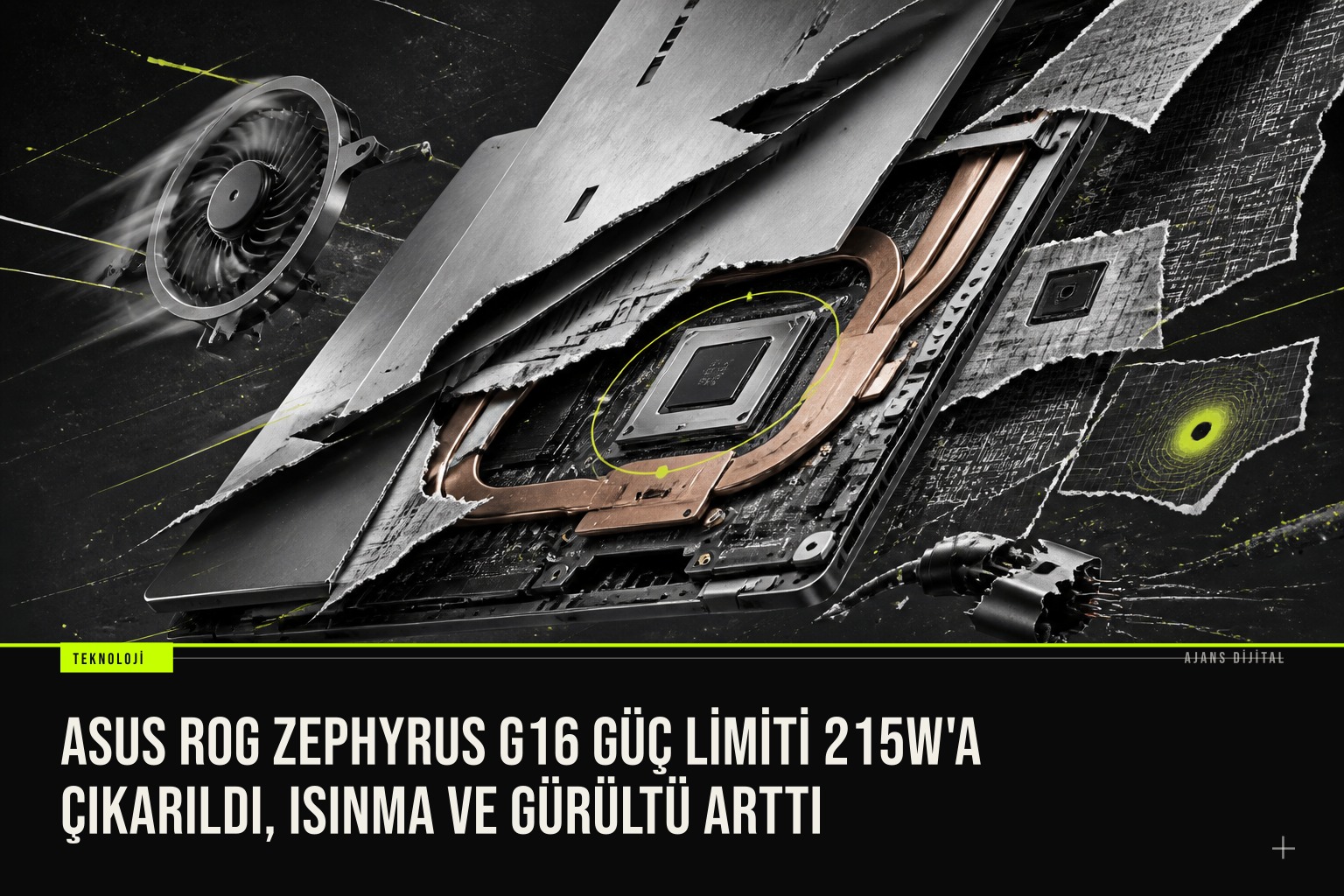ASUS ROG Zephyrus G16 dizüstü bilgisayarın güç limiti NvpwrControl ile 215W'a yükseltildiğinde işlemci 95 derece, ekran kartı 84 dereceye çıktığı test ortamı