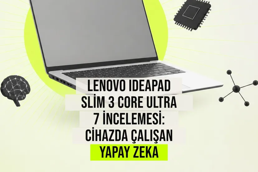 resim Lenovo IdeaPad Slim 3 dizüstü bilgisayarın kapalı ekranı ve yan tarafında yapay zeka simgeleri gösteren ürün görseli