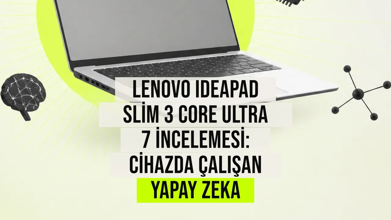 resim Lenovo IdeaPad Slim 3 dizüstü bilgisayarın kapalı ekranı ve yan tarafında yapay zeka simgeleri gösteren ürün görseli