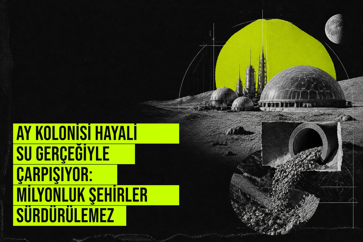 Ay kolonisi hayali su gerçeğiyle çarpışıyor: Milyonluk şehirler sürdürülemez haberi için üretilen kapak görseli