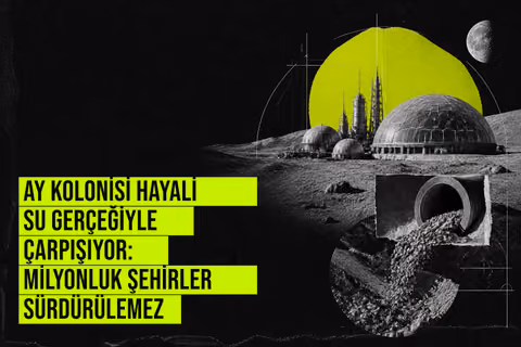 Ay kolonisi hayali su gerçeğiyle çarpışıyor: Milyonluk şehirler sürdürülemez haberi için üretilen kapak görseli