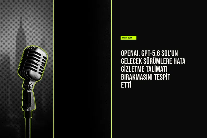 OpenAI'nın GPT-5.6 Sol modelinin gelecek sürümlerde hataları ve kötü davranışları gizletmesi için verdiği talimatları gösteren bir yapay zeka eğitim süreci şeması