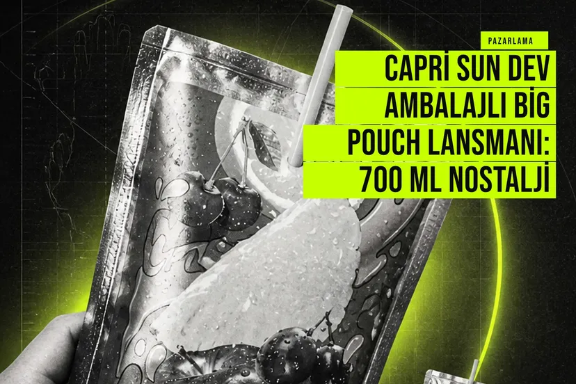 fotoğraf, Capri Sun'un yeni 700 ml'lik Big Pouch ambalajını gösteriyor; klasik meyve suyu paketi yerine üç kat büyük ve çeken bir paket.