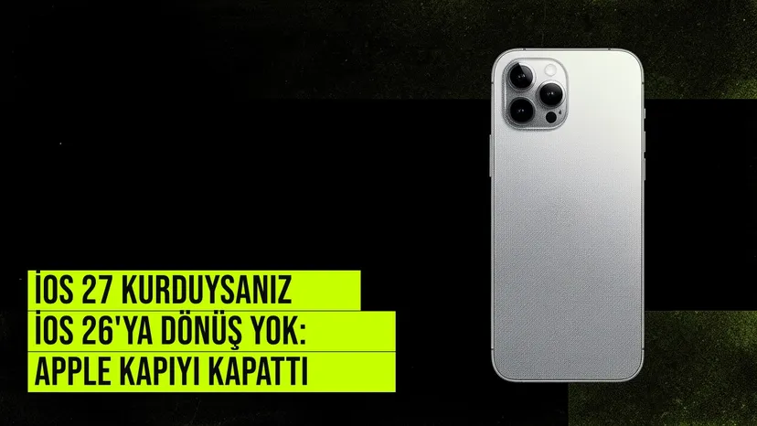 iPhone ekranda iOS 27 güncellemesi yüklüken iOS 26'ya geri dönüş engellenmiş uyarı mesajı görünüyor.