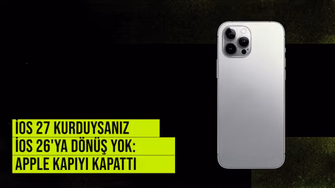 iPhone ekranda iOS 27 güncellemesi yüklüken iOS 26'ya geri dönüş engellenmiş uyarı mesajı görünüyor.