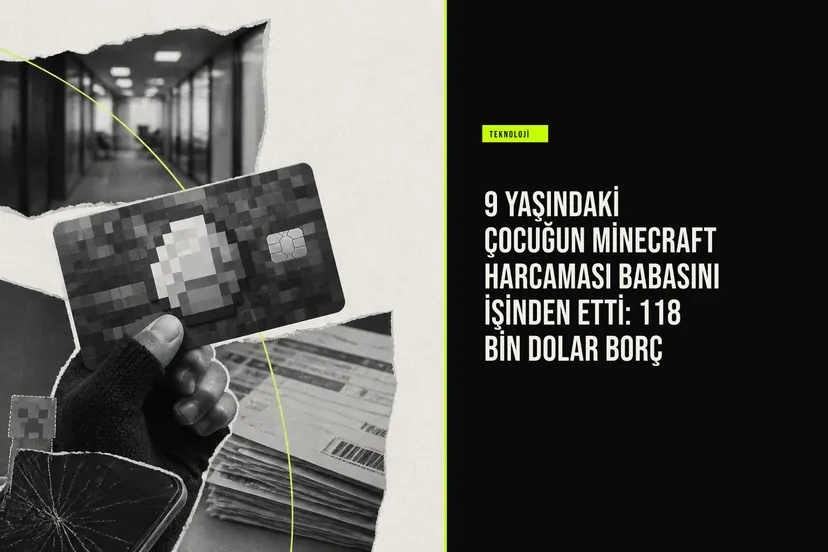 fotoğraf 9 yaşındaki bir çocuğun Minecraft oyun içi harcamaları için kullanılan şirket kartı ve ekran görüntüsü gösteriyor.