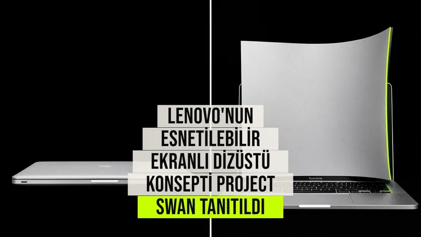 resim Lenovo'nun IFA 2026 fuarında gösterilen Project Swan esnetilebilir ekranlı dizüstü bilgisayar konsepti, 14 inç ekranı 17 inçe kadar genişletilebilir ve 17,9 mm kalınlıkta, 1,6 kg ağırlığında