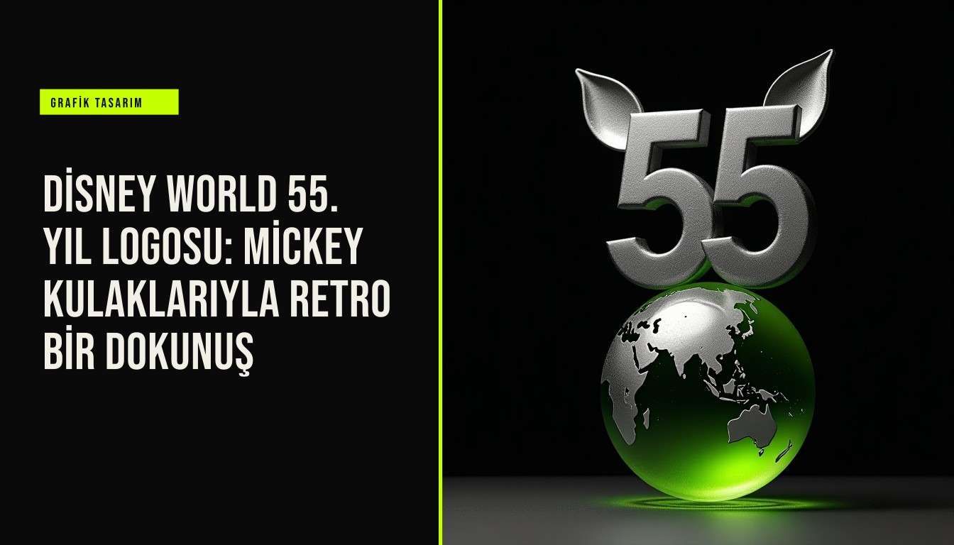resim, Disney World'un 55. yıl kutlaması için tasarlanan, iki “5” rakamının Mickey kulaklarını andıran retro logo tasarımını gösteriyor.
