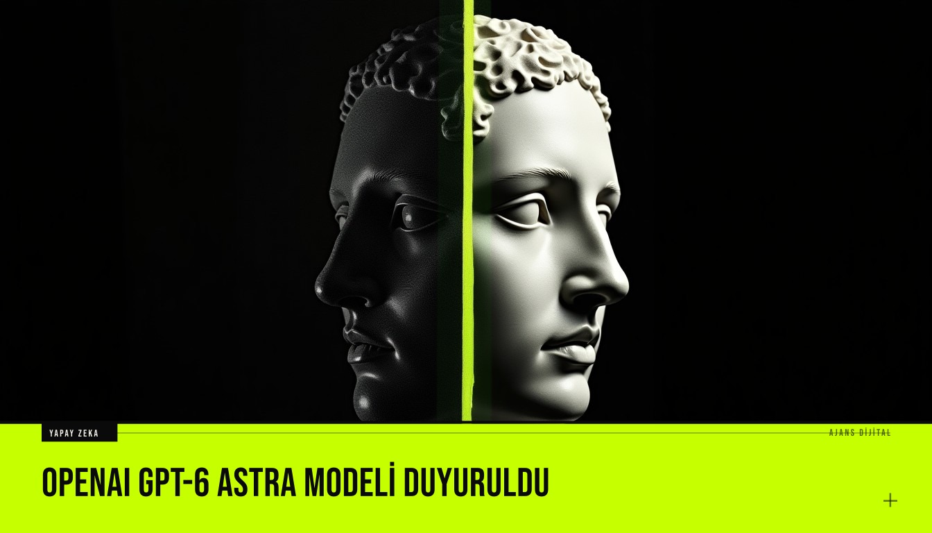resim OpenAI GPT-6 Astra modelinin duyurusu için bir sunum ekranı ve modelin modern logosunu gösteriyor