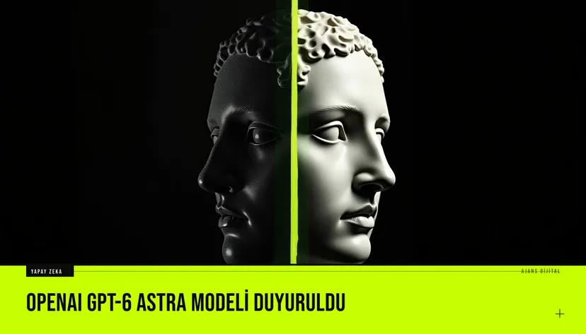 resim OpenAI GPT-6 Astra modelinin duyurusu için bir sunum ekranı ve modelin modern logosunu gösteriyor
