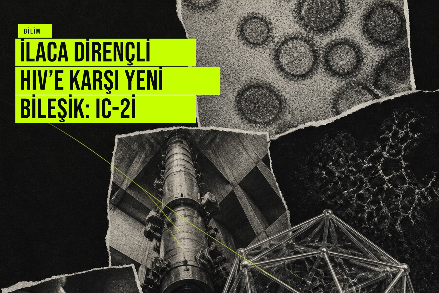 HIV kapsid proteininin yeni bir cebe bağlanan IC-2i molekülünün atomik yapısını gösteren bilimsel görselleştirme