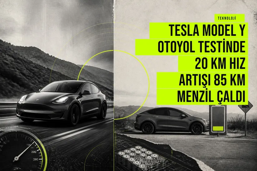 Tesla Model Y otoyol testinde 20 km hız artışı 85 km menzil çaldı haberi için üretilen kapak görseli