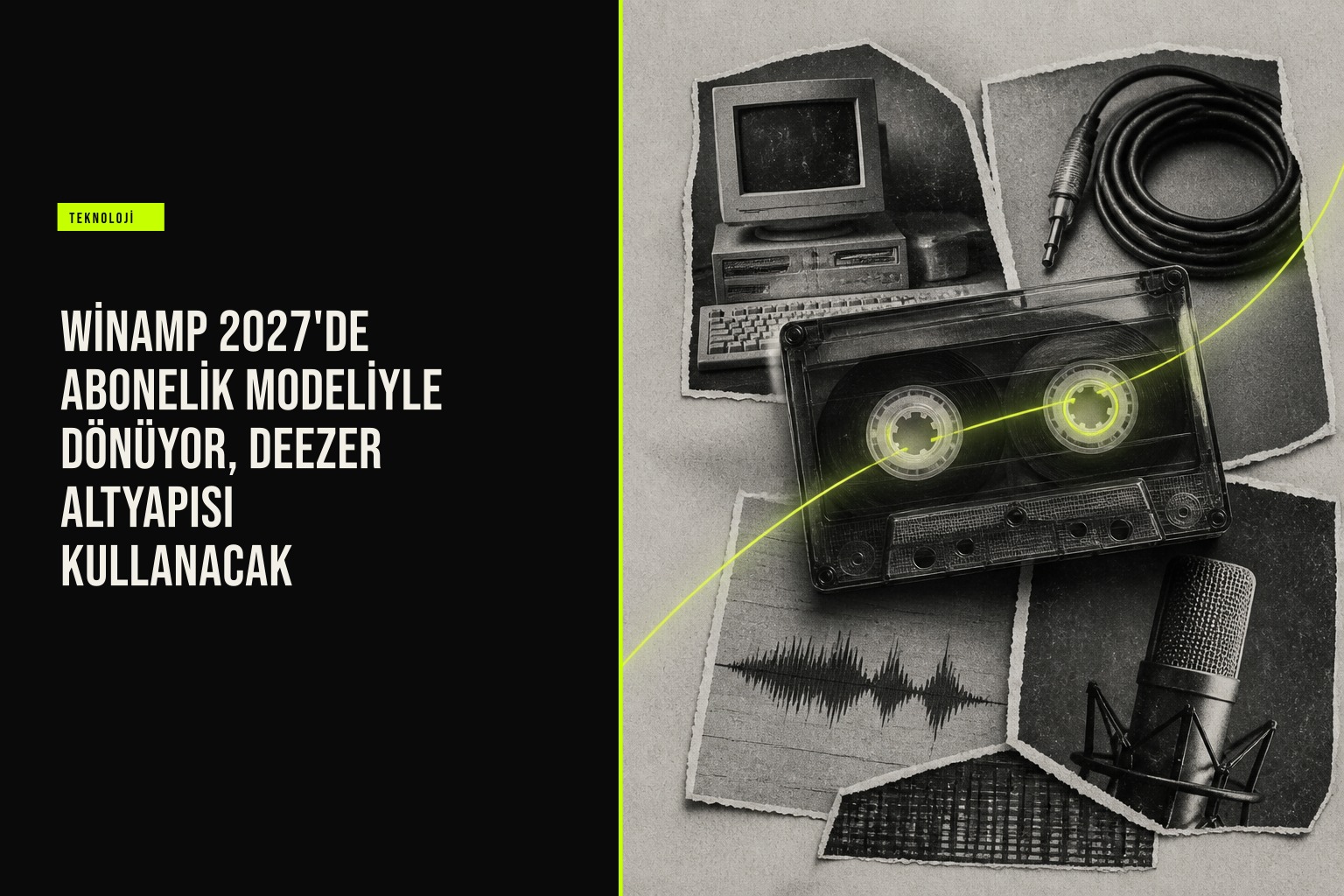 resim Winamp 2027 masaüstü arayüzü, Deezer altyapısı simgesi ve abonelik planı gösteren ekran görüntüsü