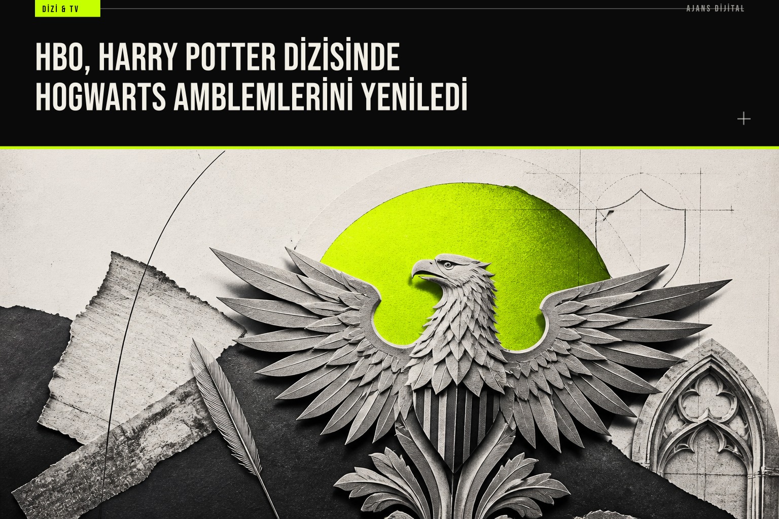 HBO'nun yeni Harry Potter dizisi için hazırladığı minimalist Hogwarts amblemleri, Ravenclaw kartal simgesiyle öne çıkıyor.